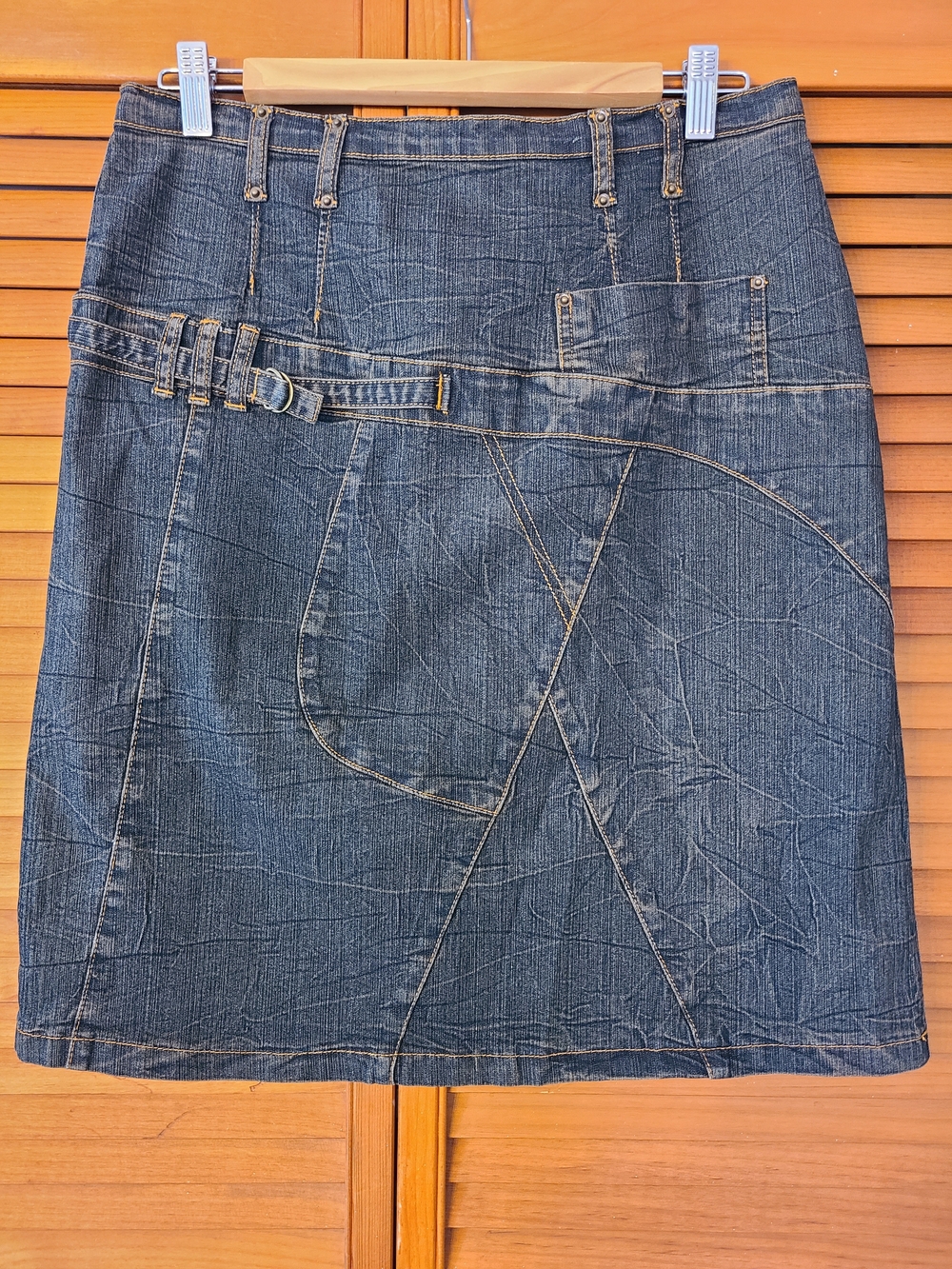 Denim Patchwork A-Line Skirt - Blue